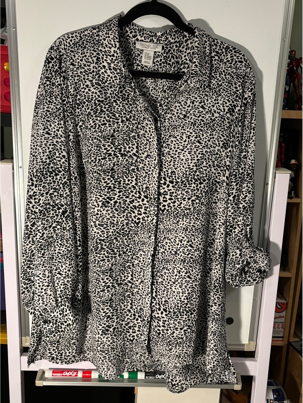 Rachel Zoe Women's Plus Size 2X Black and White Animal Print Button-Up Blouse